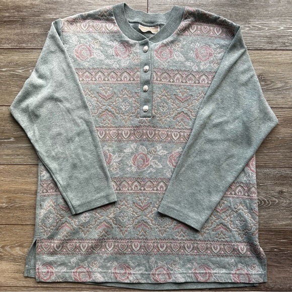 Gorgeous Grannycore Floral Quarter Button Shirt Size S - Picture 1 of 9